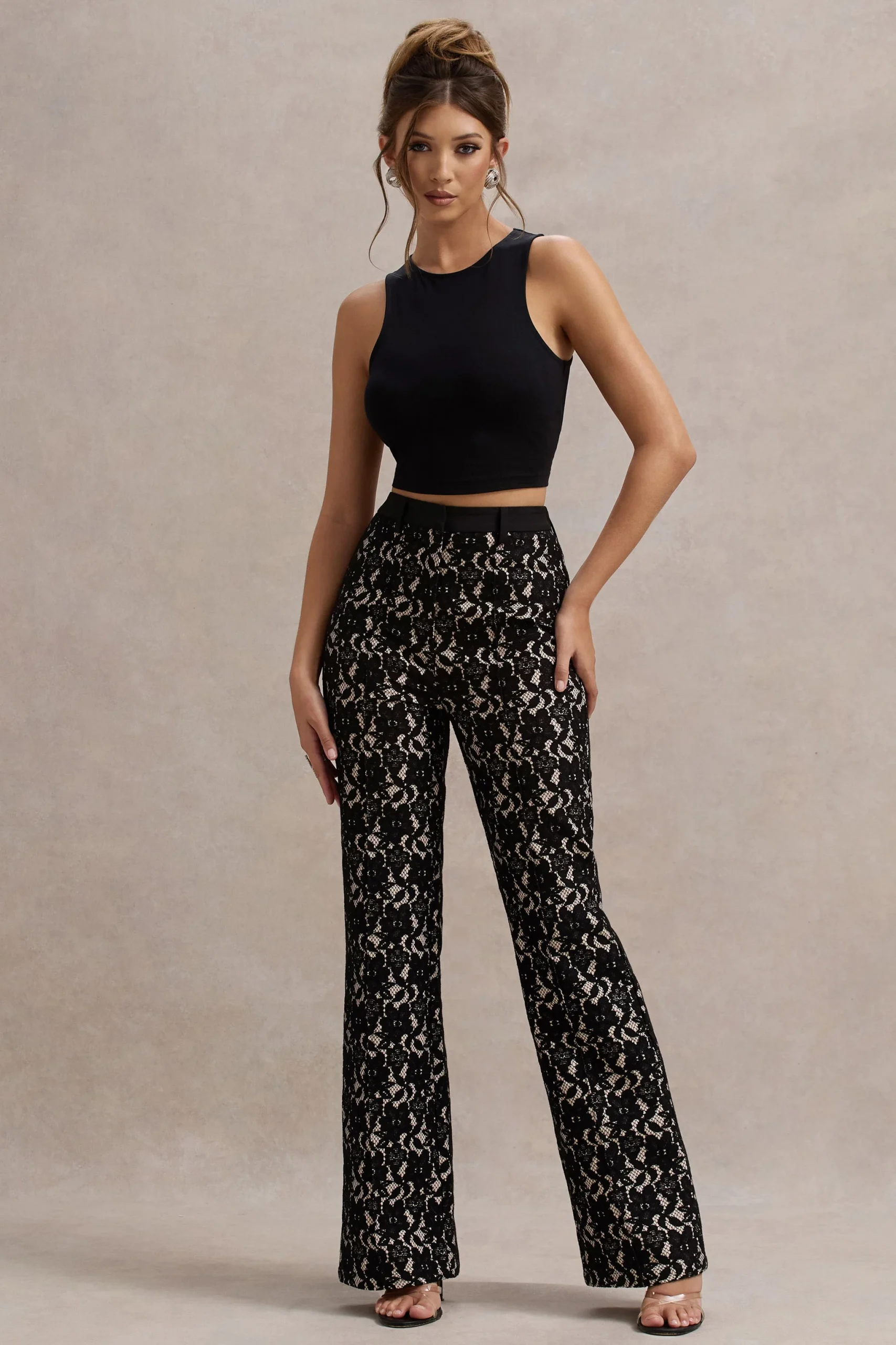 Jordanne | Pantalones de Pierna Acampanada de Encaje Negro