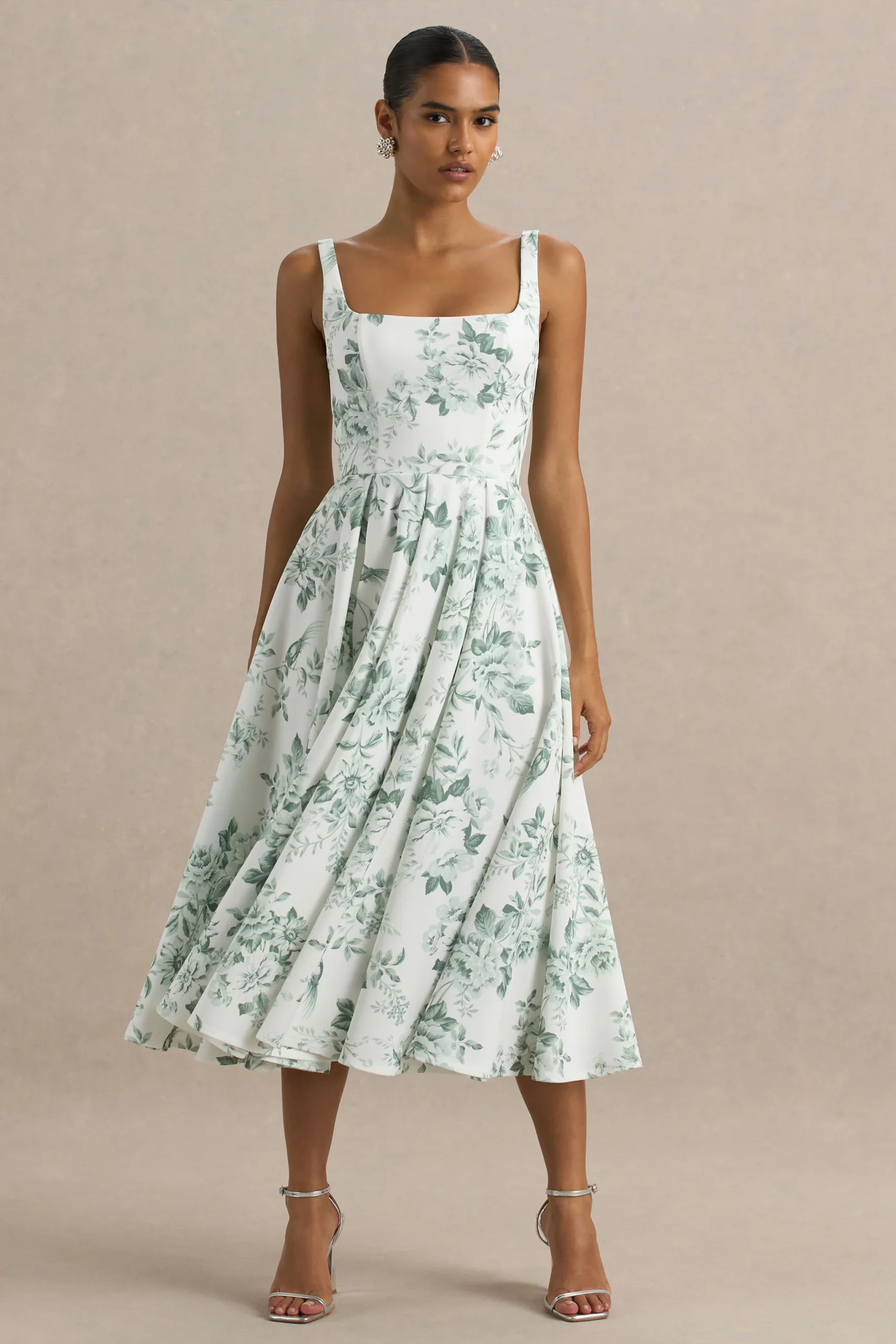 Lissa | Vestido Midi con Escote Cuadrado y Estampado Verde floral - Imagen 4